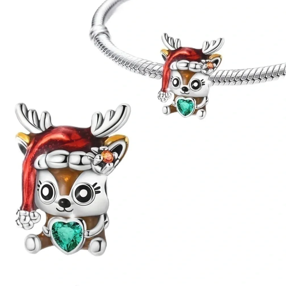 S925 Sterling Silver Colorful Reindeer Charm/Pendant - NWT